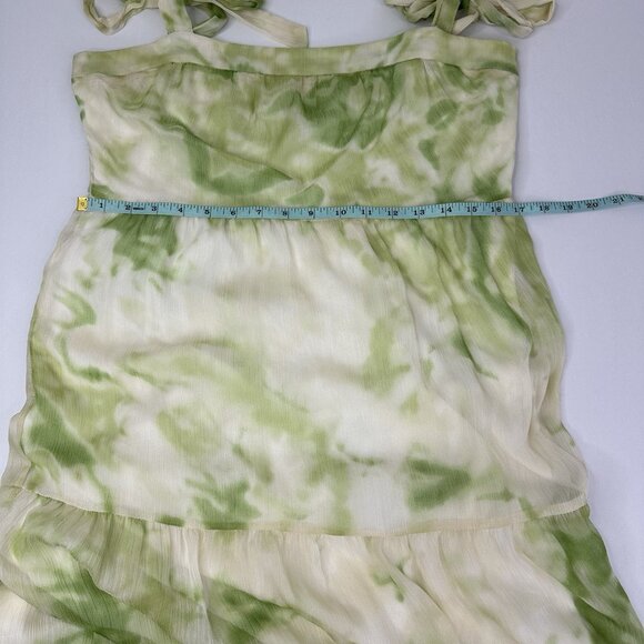 Line & Dot Women's Green Chiffon Tiered Square Neck Luxury Palm Maxi Dress L/C37 - Picture 13 of 16